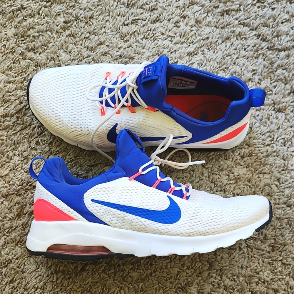 Nike Air Max Motion Racer Men's 11 D White Solar Red Ultramarine Used Euc